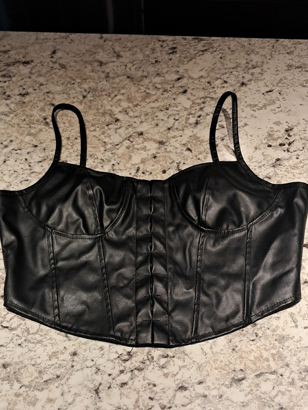 Faux Leather Black Bustier Crop Top Size S